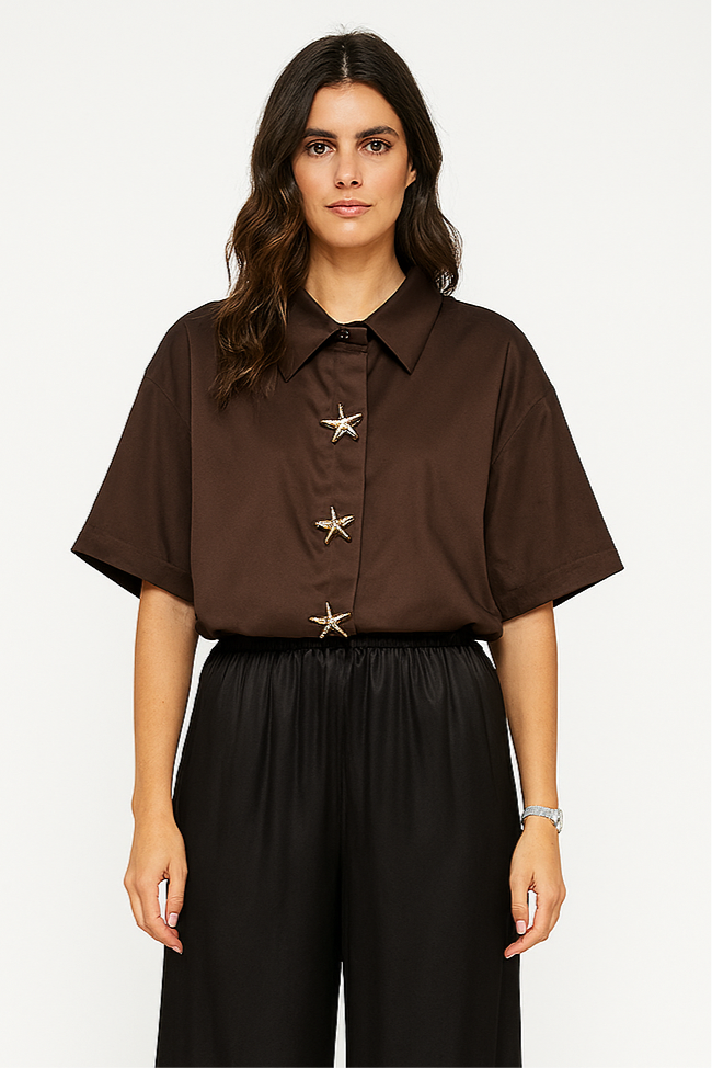Chemise marron boutons étoile