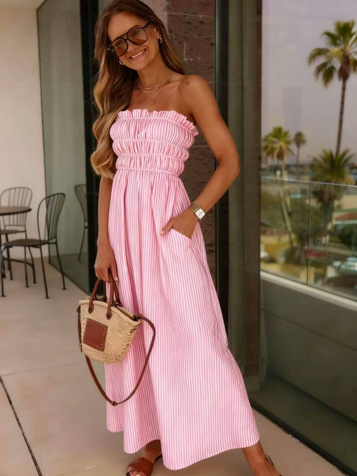 Robe Baia rayée rose