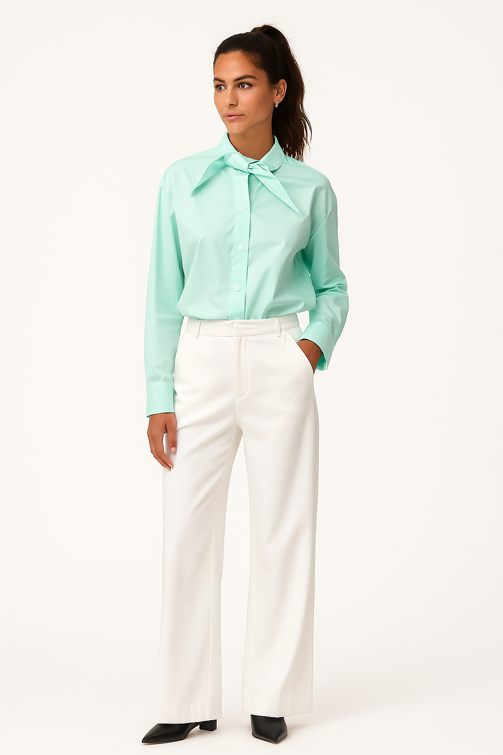 Chemise en popeline vert d’eau