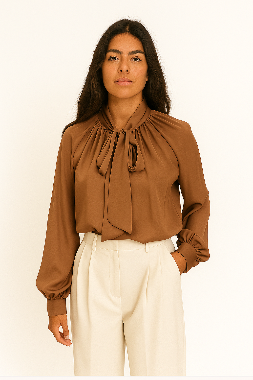 Chemise marron à col lavallière