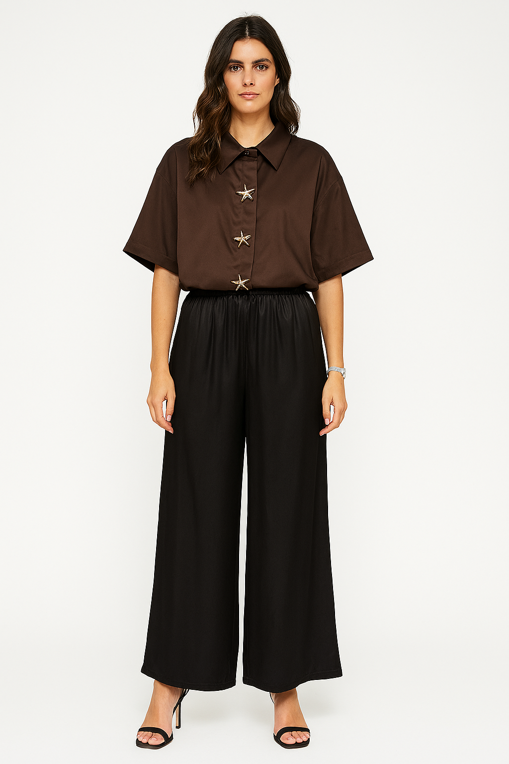 Chemise marron boutons étoile