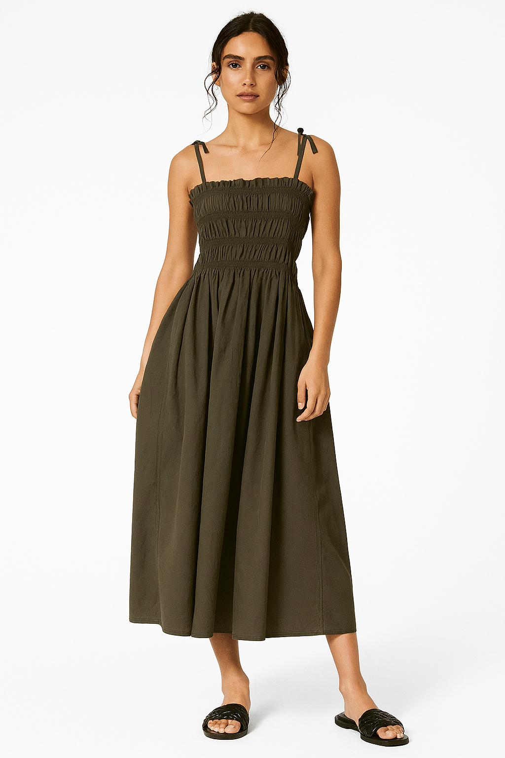 Robe froncée marron foncé
