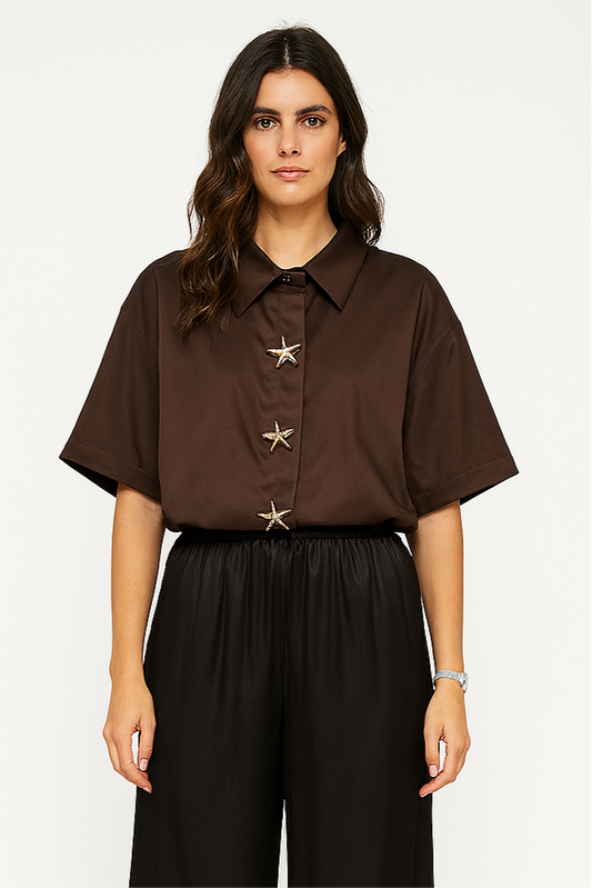 Chemise marron boutons étoile
