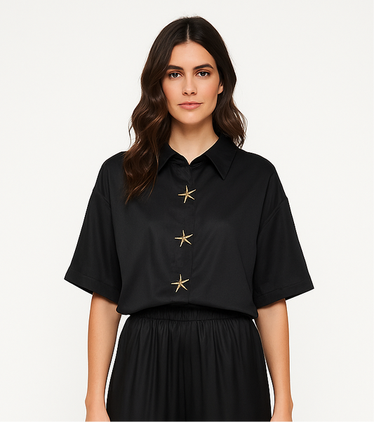 Chemise noire boutons étoile