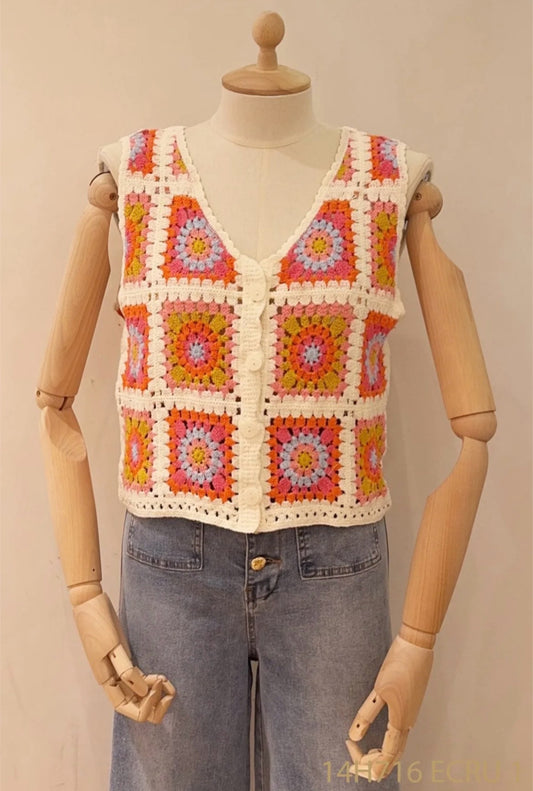 Top en crochet rose
