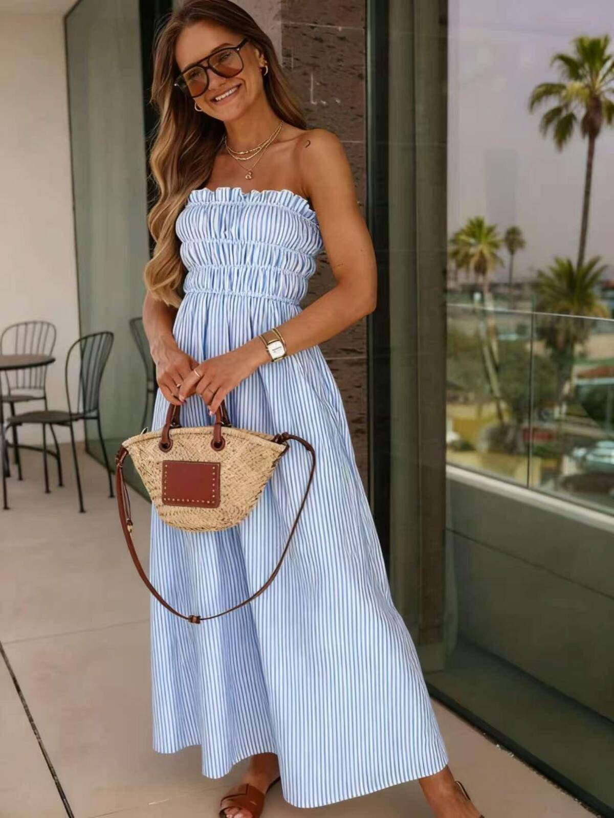 Robe Baia rayée bleue
