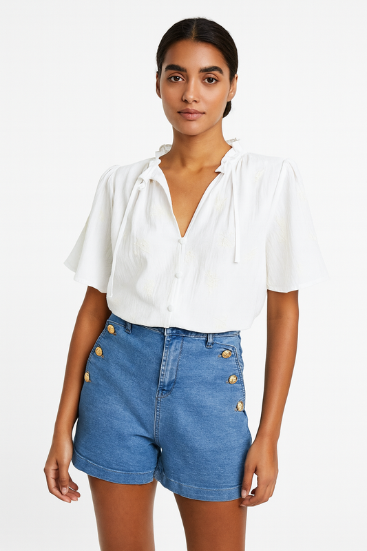 Blouse brodée écru