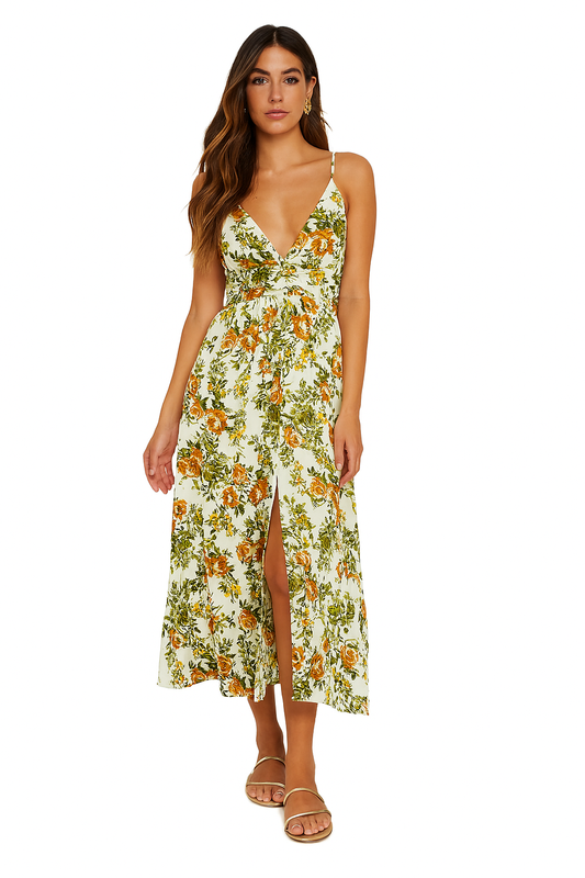 Robe longue avec imprimés verts