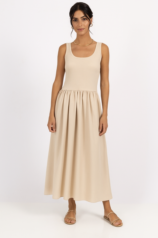 Robe bimatière beige