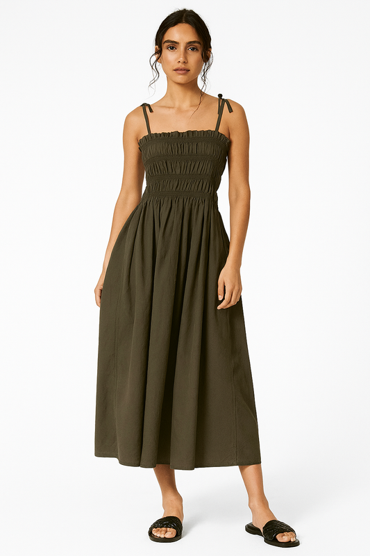 Robe froncée marron foncé