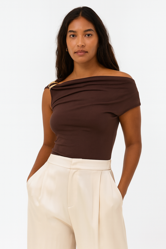 Top asymétrique marron